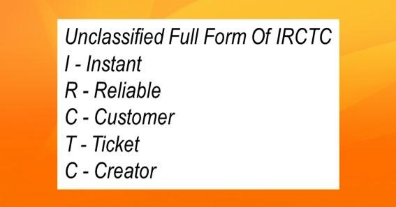 Unclassified Full Form of IRCTC